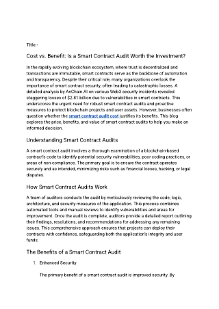Smart Contract Audit Cost vs. Benefit: Is the Investment Worth It?
