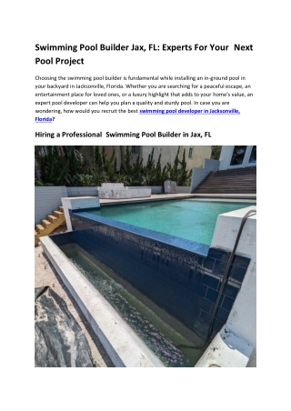 Swimming Pool Builder Jax FL Experts For Your Next Pool Project