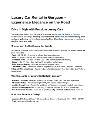 Luxury Car Rental in Gurgaon – Experience Elegance on the Road