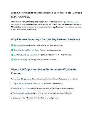 Discover Ahmedabad’s Best Gigolo Services – Safe, Verified  & 24/7 Available