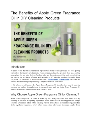 The Benefits of Apple Green Fragrance Oil in DIY Cleaning Products