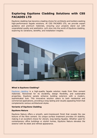 Exploring Equitone Cladding Solutions with CSS FACADES LTD