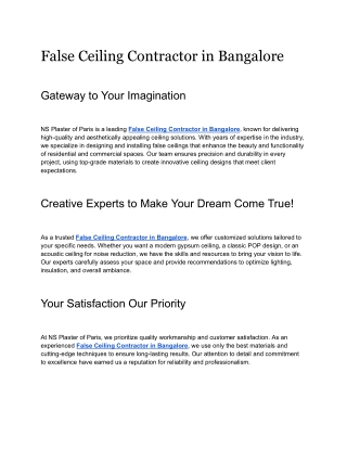 False Ceiling Contractor in Bangalore