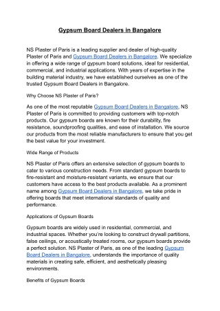 Gypsum Board Dealers in Bangalore