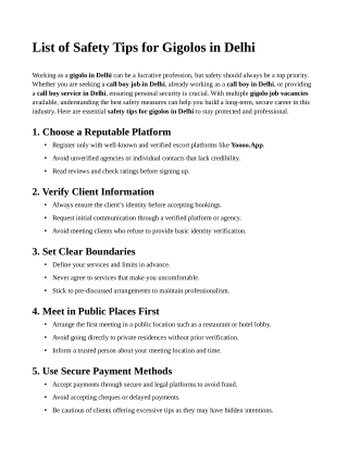 List of Safety Tips for Gigolos in Delhi