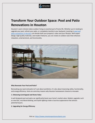 Transform Your Outdoor Space  Pool and Patio Renovations in Houston