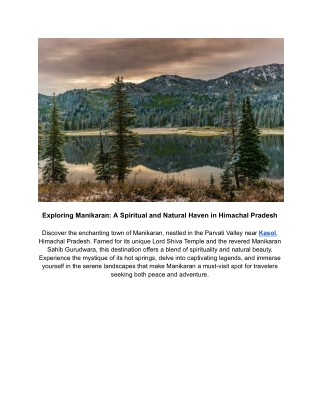 Exploring Manikaran: A Spiritual and Natural Haven in Himachal Pradesh