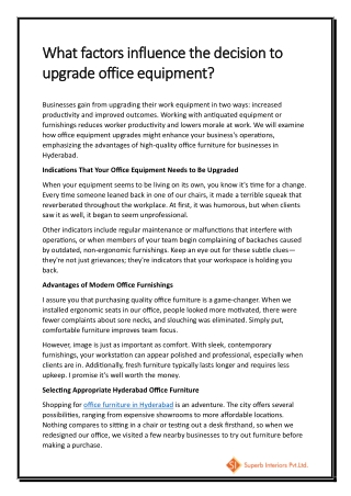 What factors influence the decision to upgrade office equipment