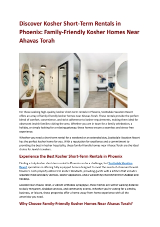 Discover Kosher Short-Term Rentals in Phoenix Family-Friendly Kosher Homes Near Ahavas Torah