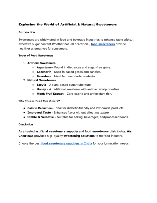 Exploring the World of Artificial & Natural Sweeteners