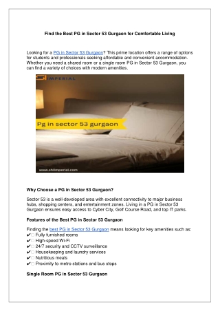 Find the Best PG in Sector 53 Gurgaon for Comfortable Living