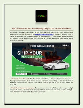 Tips to Choose the Best Auto Shipping Company for a Hassle-Free Move