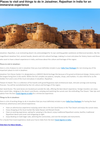 Places to visit and things to do in Jaisalmer, Rajasthan in India for an immersi