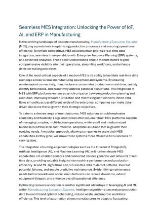 Manufacturing Execution System (MES)