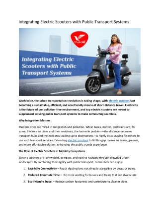 Integrating Electric Scooters with Public Transport Systems
