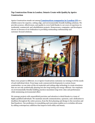 Top Construction Firms in London, Ontario Create with Quality by Apeiro Construction