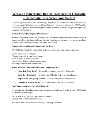 Weekend Emergency Dental Treatment in Charlotte – Immediate Care When You Need I