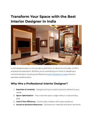 Transform Your Space with the Best Interior Designer in India