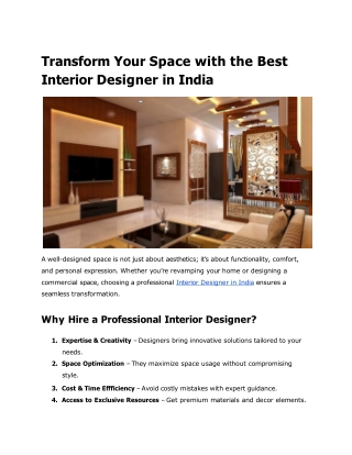 Transform Your Space with the Best Interior Designer in India