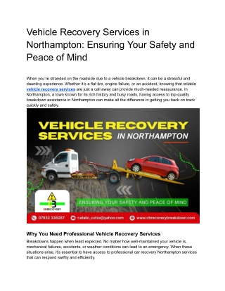 Vehicle Recovery Services in Northampton_ Ensuring Your Safety and Peace of Mind