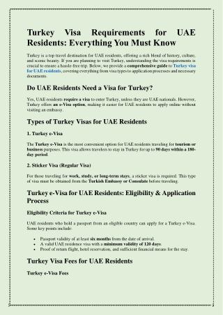 Turkey Visa Requirements for UAE Residents
