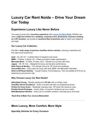 Luxury Car Rent Noida – Drive Your Dream Car Today