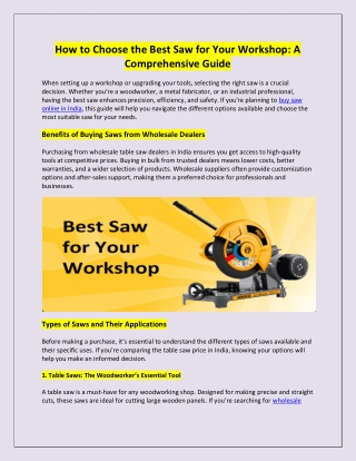 How to Choose the Best Saw for Your Workshop A Comprehensive Guide