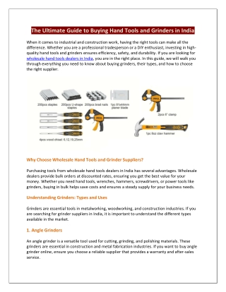 The Ultimate Guide to Buying Hand Tools and Grinders in India