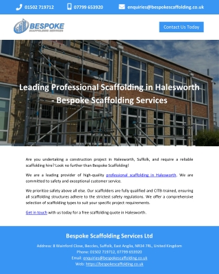 Leading Professional Scaffolding in Halesworth - Bespoke Scaffolding Services