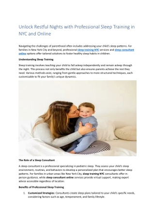 Unlock Restful Nights with Professional Sleep Training in NYC and Online