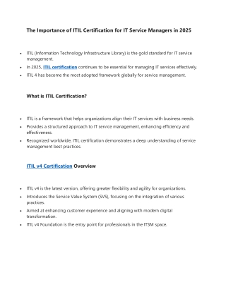 The Importance of ITIL Certification for IT Service Managers in 2025