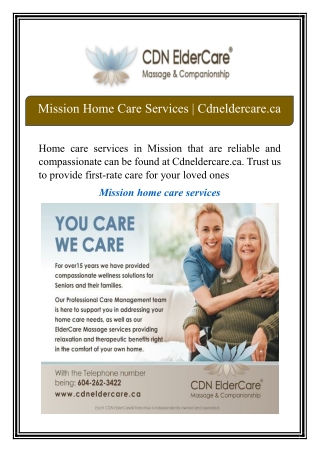 Mission Home Care Services | Cdneldercare.ca