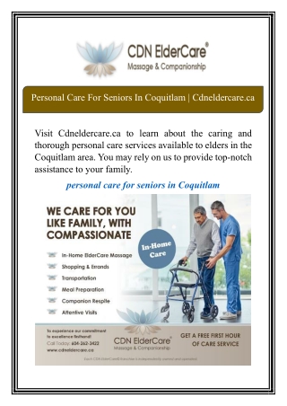 Personal Care For Seniors In Coquitlam | Cdneldercare.ca