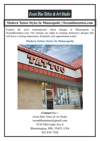 Modern Tattoo Styles In Minneapolis | Oceanbluetattoo.com