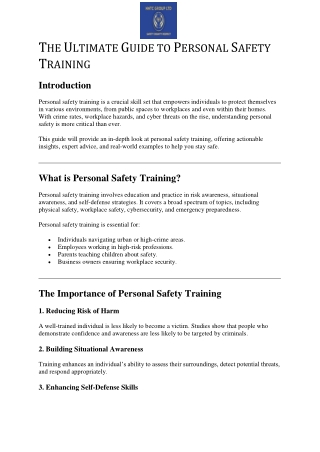 The Ultimate Guide to Personal Safety Training