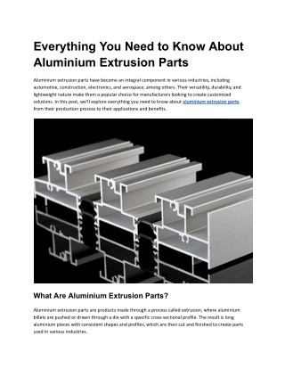 Everything You Need to Know About Aluminium Extrusion Parts