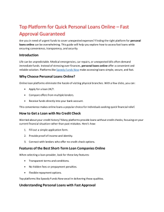 Top Platform for Quick Personal Loans Online