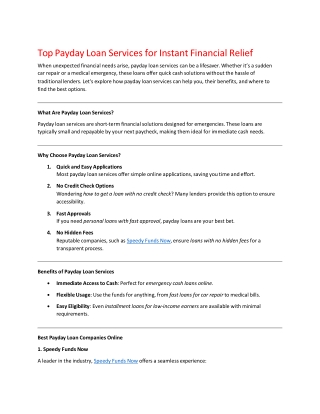 Top Payday Loan Services for Instant Financial Relief