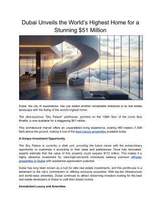 Dubai Unveils the World’s Highest Home for a Stunning $51 Million