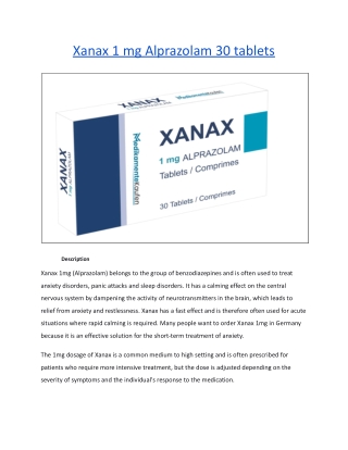 Xanax 1 mg Alprazolam 30 tablets - Medikamentekaufen.org