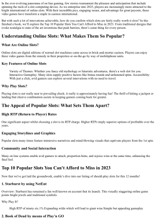 Best 10  Preferred  Online Slots You  Can Not  Manage to  Ignore in 2025