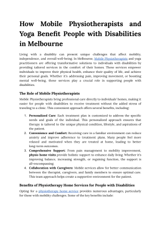 How Mobile Physiotherapists and Yoga Benefit People with Disabilities in Melbourne