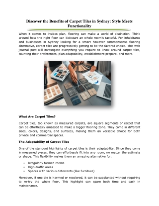 Discover the Benefits of Carpet Tiles in Sydney: Style Meets Functionality