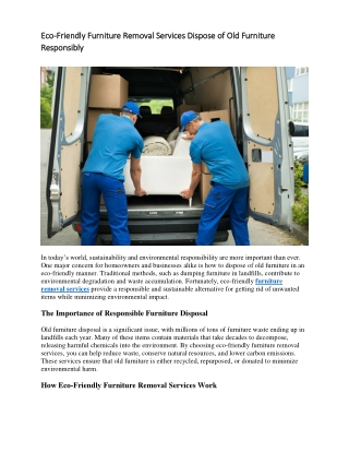 Eco-Friendly Furniture Removal Services Dispose of Old Furniture Responsibly