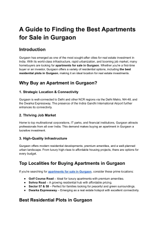 A Guide to Finding the Best Apartments for Sale in Gurgaon