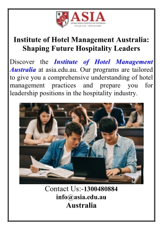 Institute of Hotel Management Australia Shaping Future Hospitality Leaders
