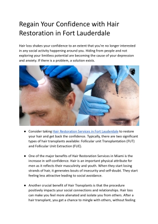 Regain Your Confidence with Hair Restoration in Fort Lauderdale