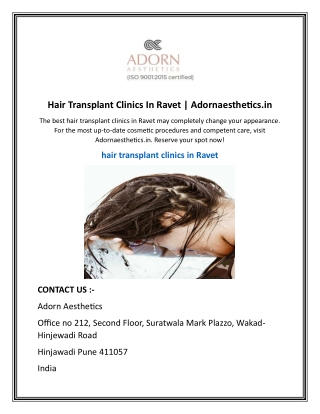 Hair Transplant Clinics In Ravet  Adornaesthetics.in