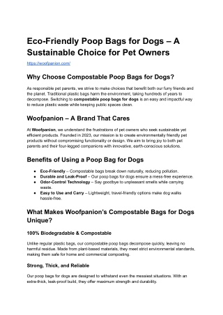 Eco-Friendly Poop Bags for Dogs – A Sustainable Choice for Pet Owners
