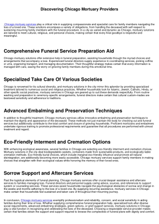 Discovering Chicago Mortuary Services